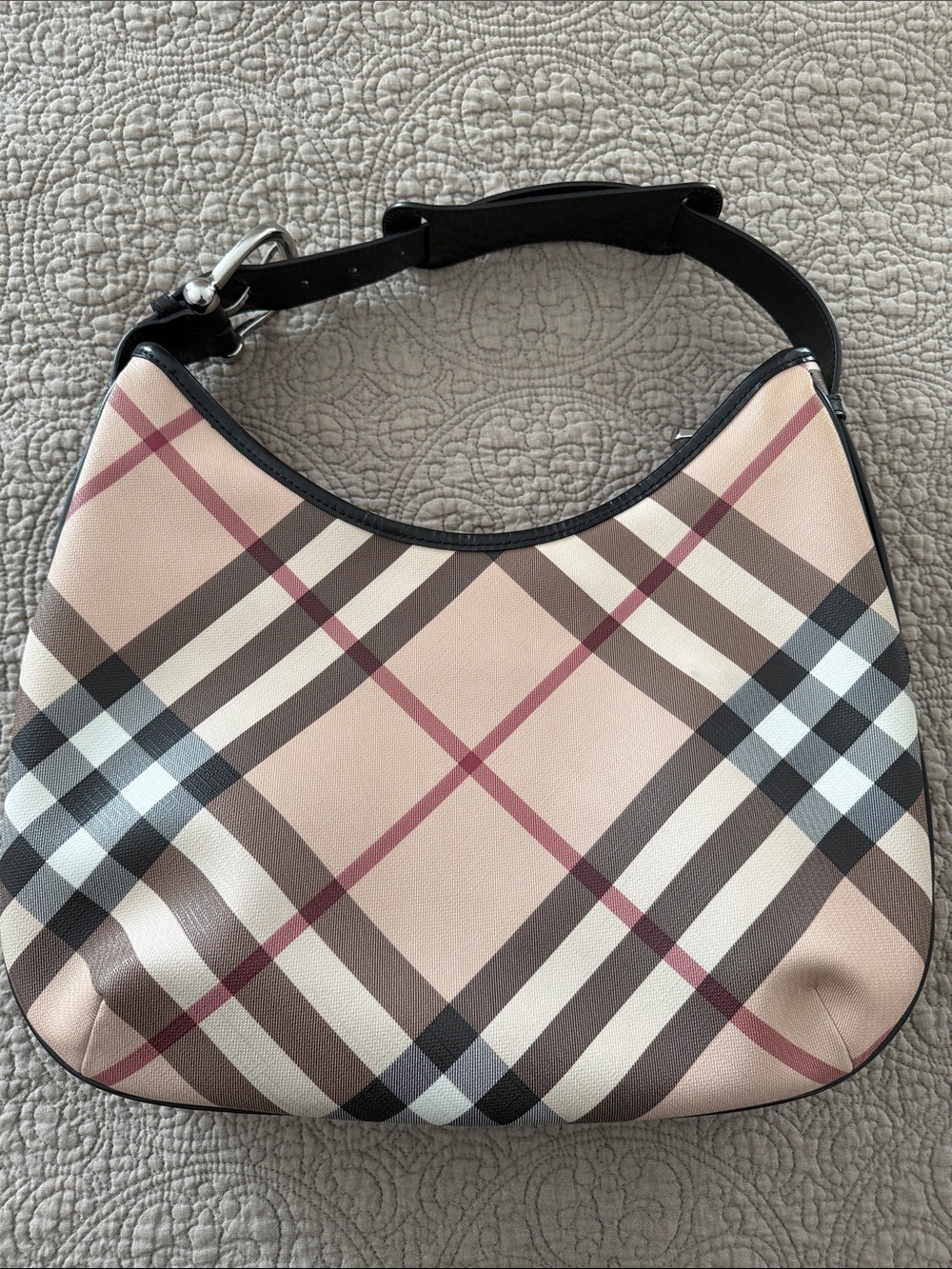 Burberry Beige  Check Shoulder Bag with Black Trim - Picture 9 of 12
